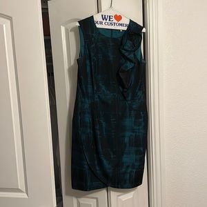 Teal cocktail dress with ruffle detail